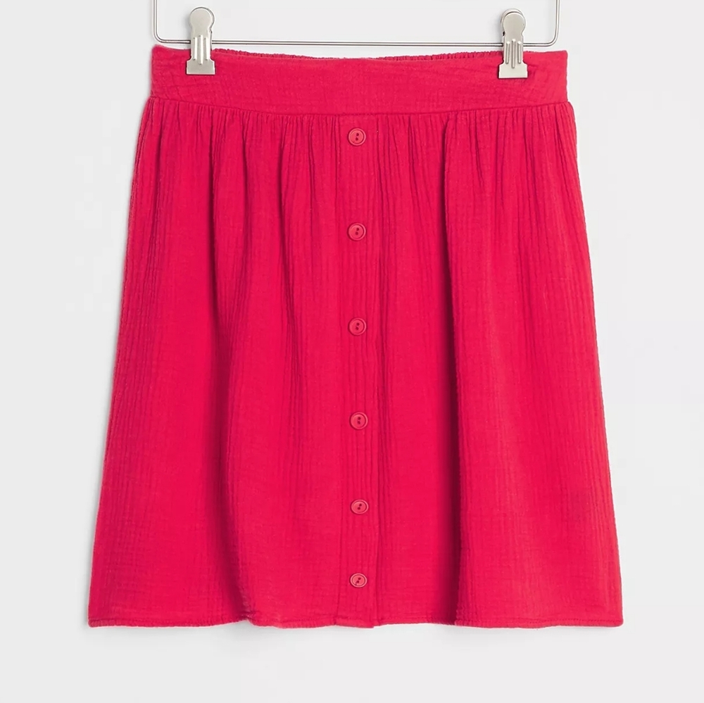 Anthropologie faux button down mini skirt, 29", red